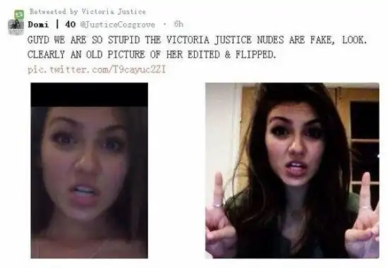 维多利亚·嘉丝蒂在推特上转发了一组照片,证明网络流