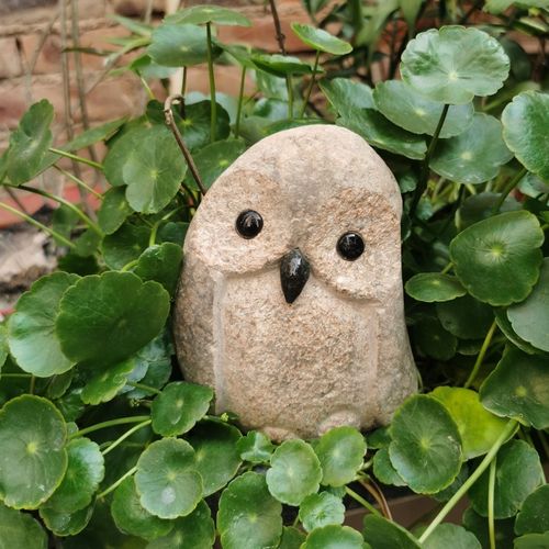 妍诗天然鹅卵石猫头鹰雕刻园林家居创意可爱个性礼品家装摆件手工