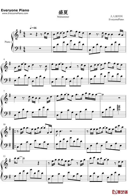 盛夏钢琴谱_毛不易_盛夏五线谱_盛夏钢琴独奏谱 - 搜谱啦