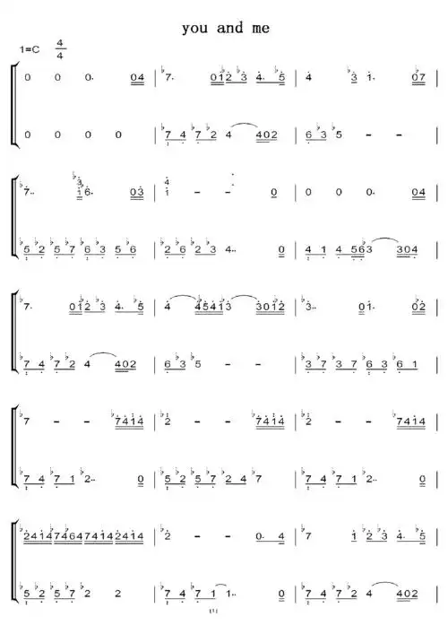 you and me(白日梦) 初学者c调简易版 钢琴双手简谱 钢琴简谱 钢琴谱