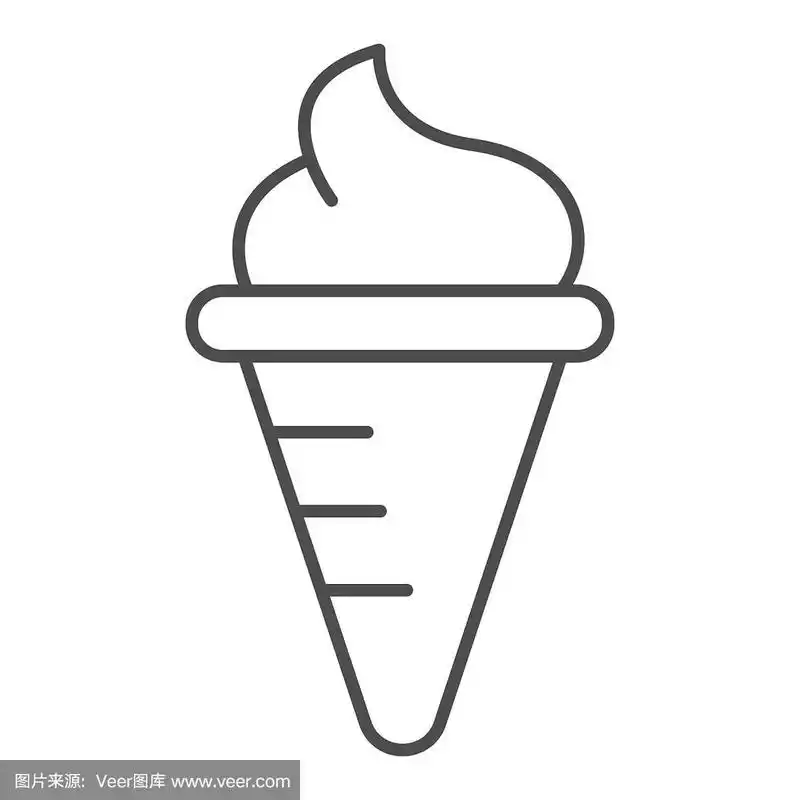 冰淇淋甜筒细线图标.夏季冰冻甜点矢量插图孤立在白色.