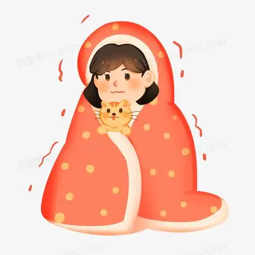 手绘卡通冬天裹被子取暖免抠素材