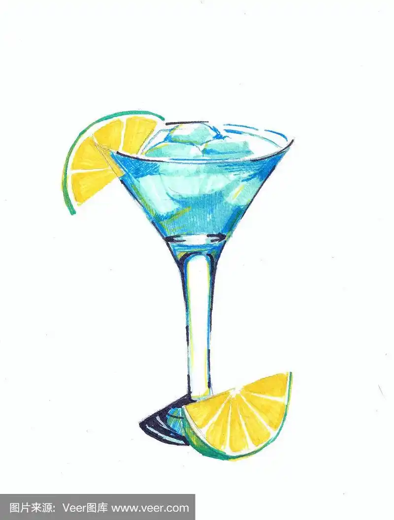 鸡尾酒,绘画插图,饮料,酸橙,蓝色