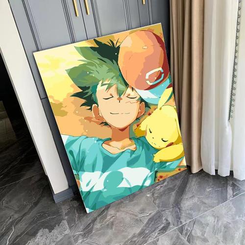 神奇宝贝精灵宝可梦数字油画diy皮卡丘卡通动漫人物小智手绘