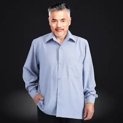 老爷爷夏季衣服男中老年长袖衬衫薄款爸爸夏装衬衣老年人中年男装