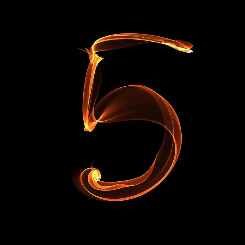在火图中的数字,在黑色背景上的火图 5 号