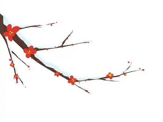 红色手绘古风中国风梅花树枝梅枝雪梅冬天冬季元素png素材