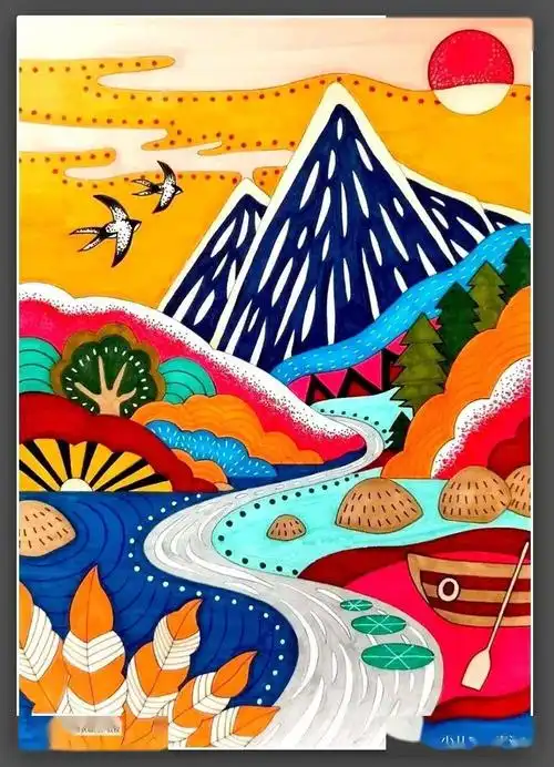 少儿美术色彩浓郁的装饰画每张都是学习的好范例