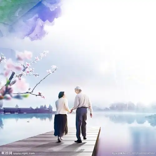 夕阳红白头偕老浪漫插图图片