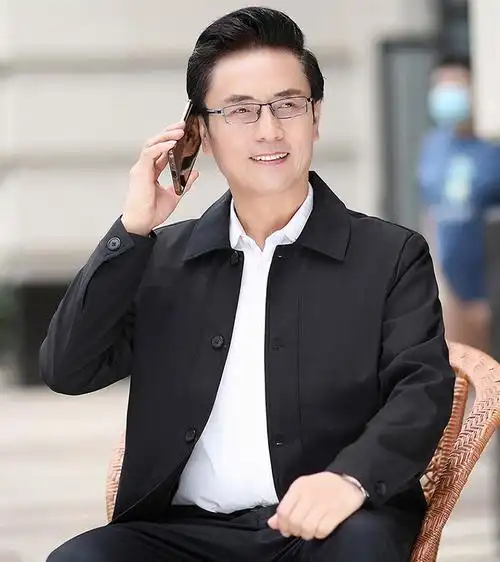 50中老年男人薄款春秋褂55翻领纽扣夹克衫短外套60多岁老头外衣服