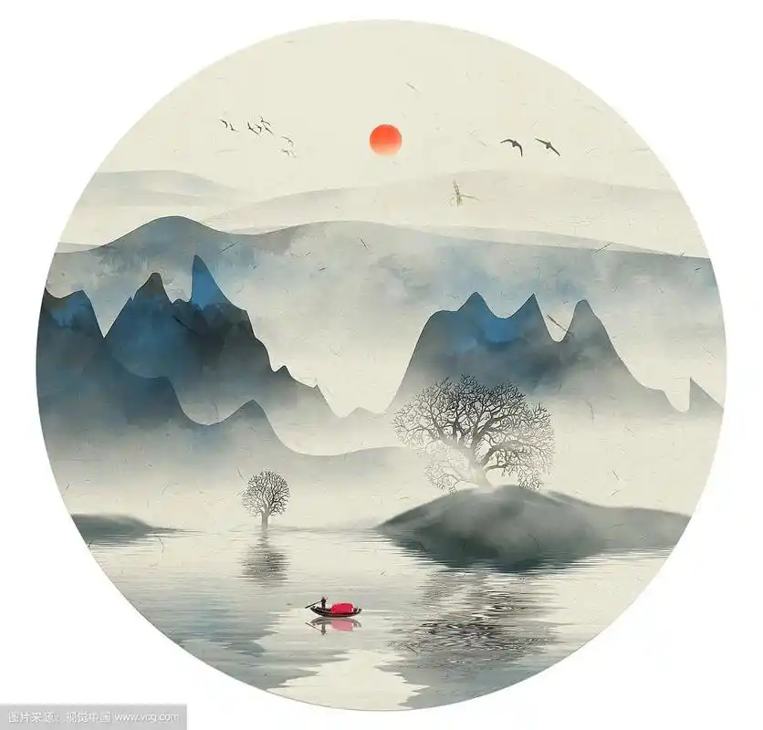 手绘中国风意境水墨山水风景画