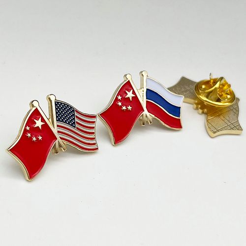 中俄徽章 合作交叉旗徽章 中俄国旗胸针 胸徽 旅游 友好胸章 定制