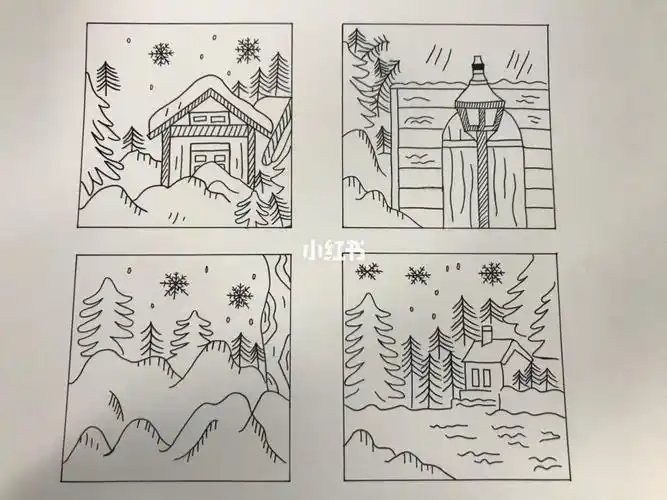 简笔画 风景简笔画 冬季美景简笔画好看的景色   冬天一看到下大雪