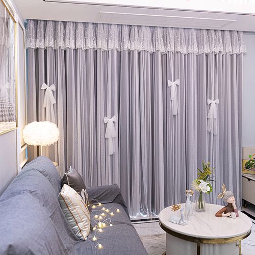 2022年新款双层简约现代公主风帘头款式遮光成品定制窗帘