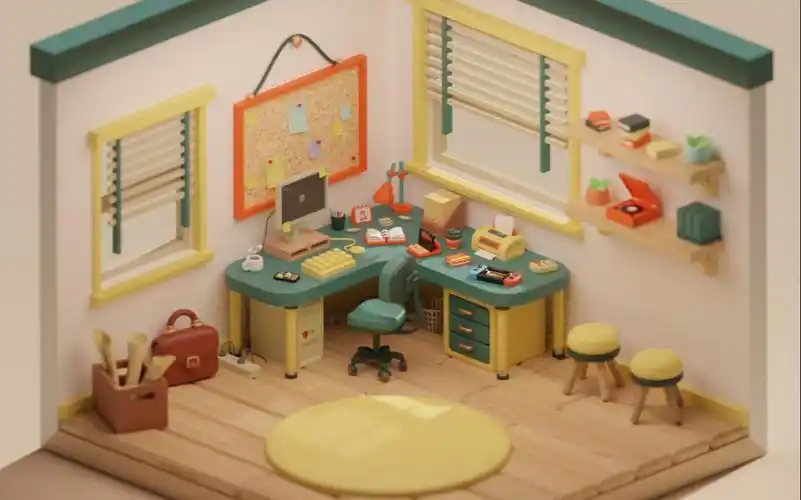 【maya场景建模】室内治愈系奶黄色小房间建模 渲染,次世代场景模型