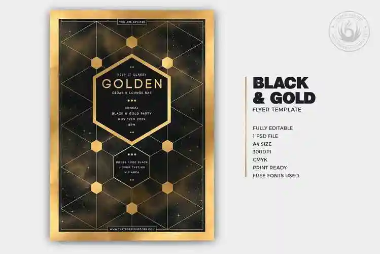 高品质的时尚高端房地产土豪金黑金质感宣传单海报设计模板-psd_ui社