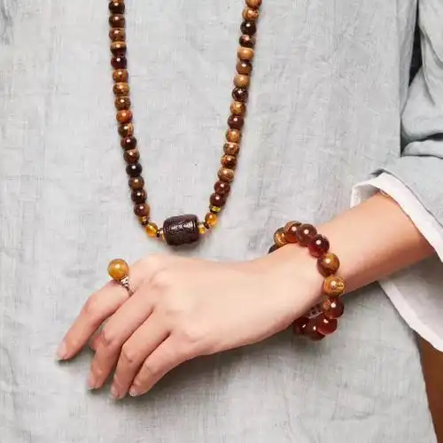 陈万福缅甸原石蓝散桶圆108珠子根琥珀蜜蜡佛观音吊坠镯手串项链