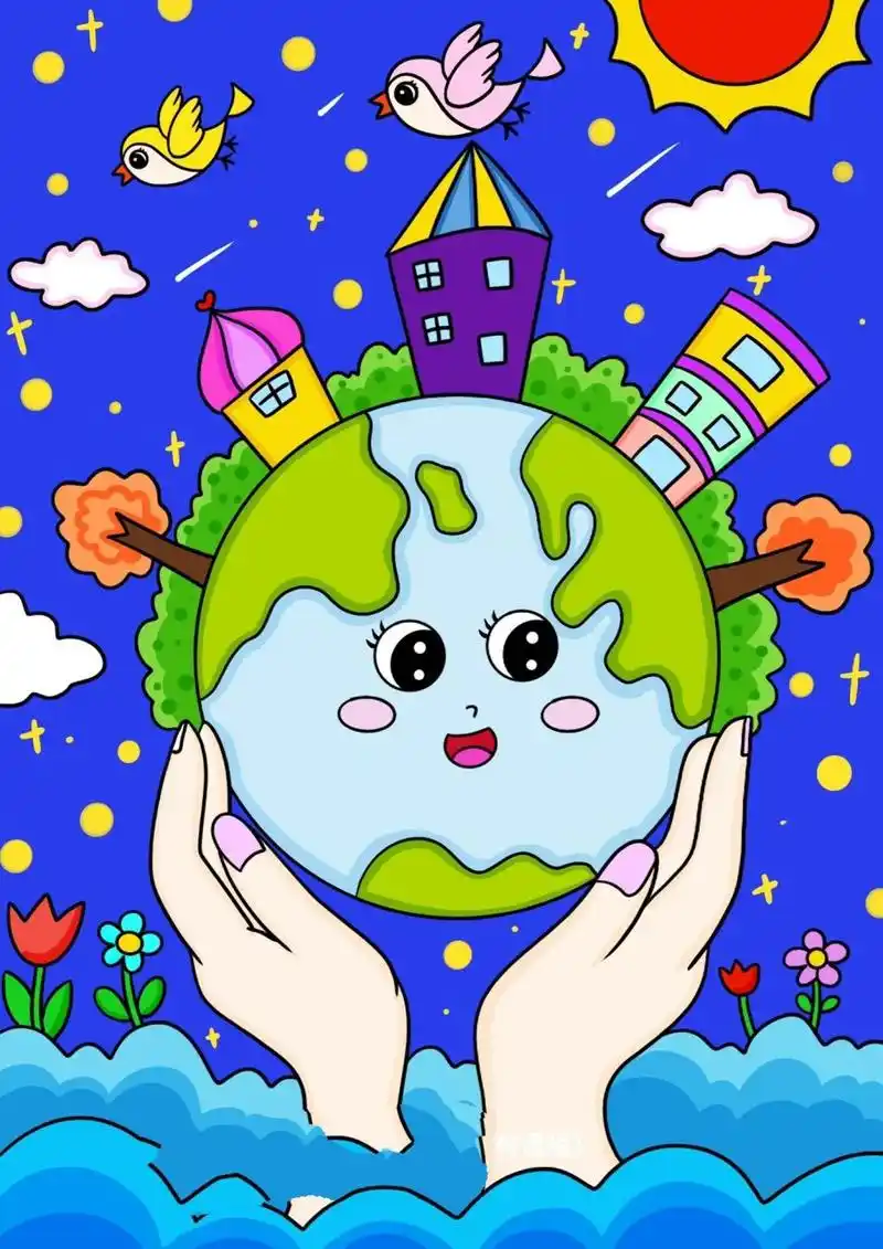 保护地球儿童画守护地球家园注意画 生态保护儿童画 守护地球家园儿童