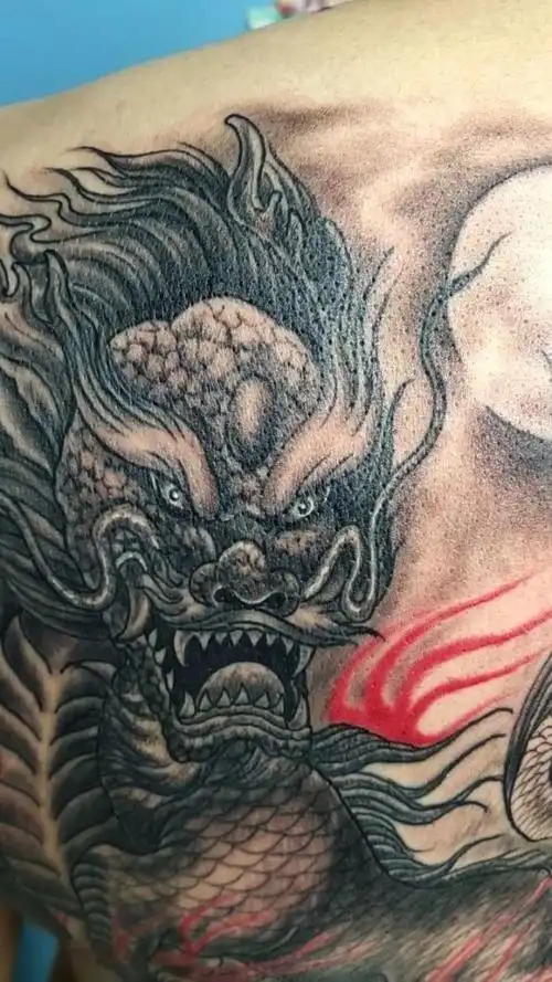 今日小作 帅哥后肩"辟邪招财麒麟"未完恢复后再做调整