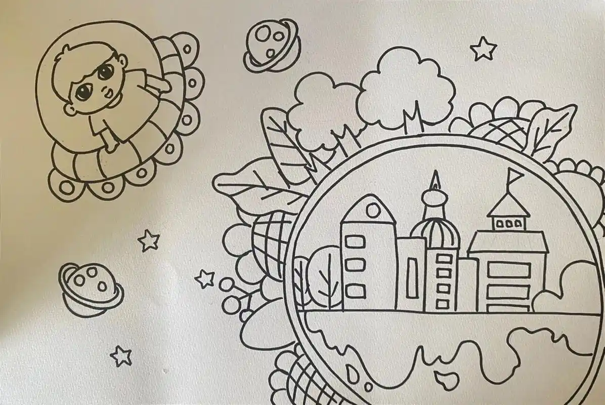 儿童画《环境保护》     解放双手,代做手抄报 专注家长作业