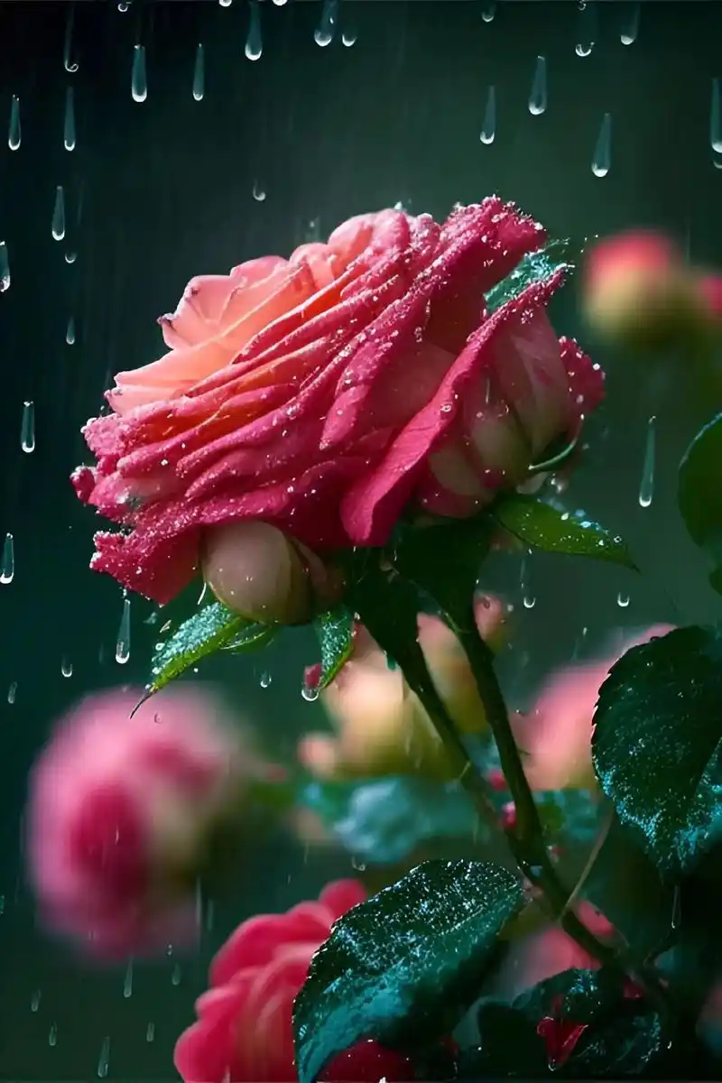 雨中玫瑰,像不像你的心情.#图文伙伴计划 #ai绘画 - 抖音