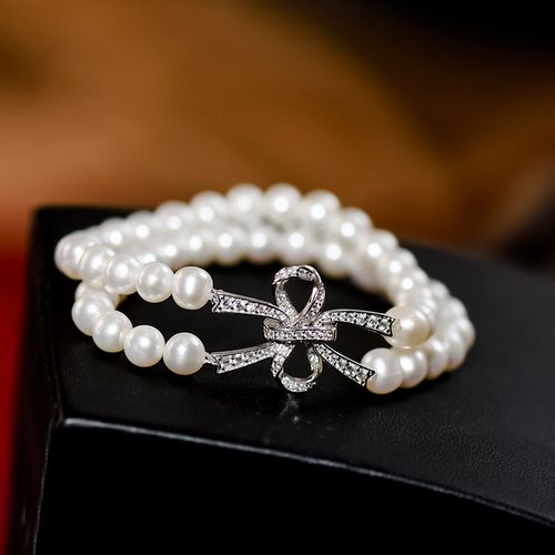 忆奴娇黛丝s925银饰品珍珠手链女双层蝴蝶结手串原创华丽复古个性手饰