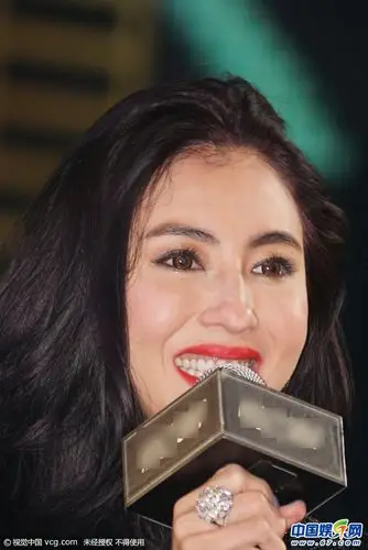 张柏芝黑色镂空低胸装大秀事业线 浓妆大笑变"僵脸"