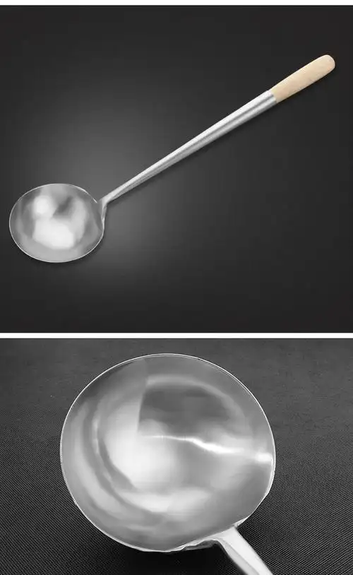 加厚1号无磁厨师专用炒勺 酒店用品不锈钢勺子长木柄炒菜大勺现货