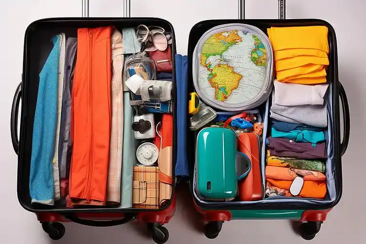 开学准备出发的行李箱打开了装满
