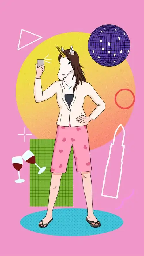 马头人物形象时尚现代都市女人生活插画