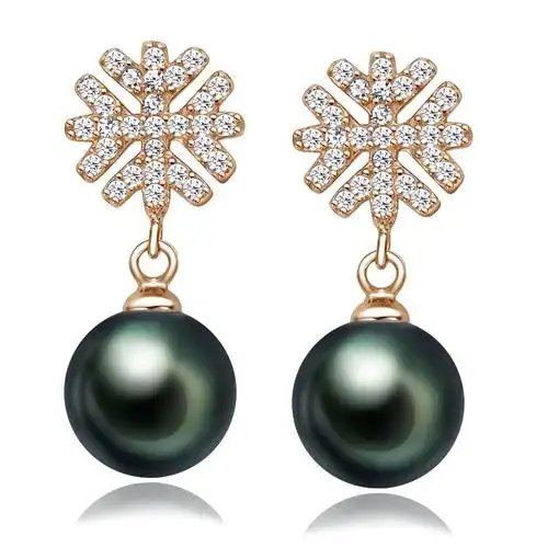 石氏珍珠 9-10mm大溪地海水珍珠雪花耳坠g18k