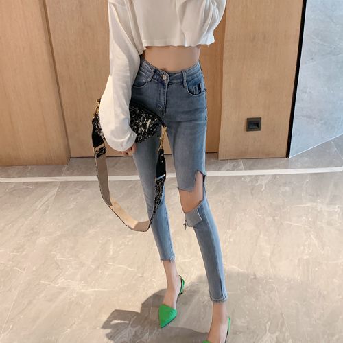 破洞牛仔裤女春夏新款chic