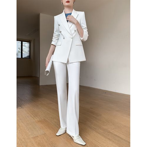 套装女2023秋冬季新款感休闲职业气质女神范西服 珍珠白 西装 裤子 s