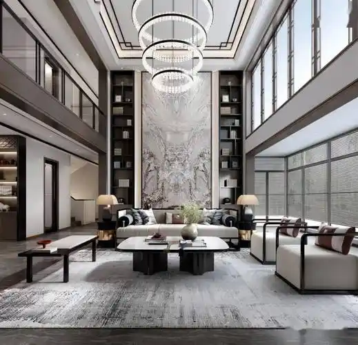 别墅中空客厅背景墙怎么设计99的人选择大理石