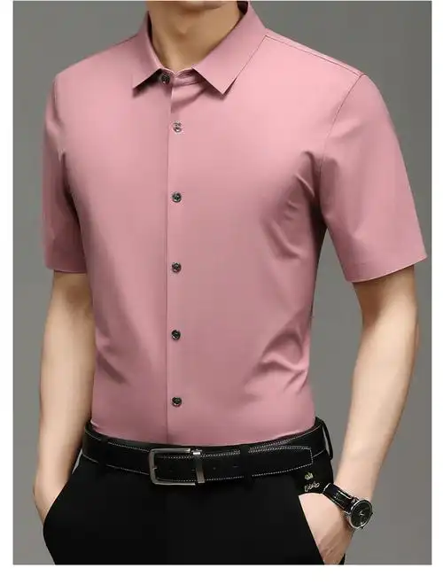 啄木鸟品牌短袖衬衫高端无痕男士锦纶衬衫夏季新款中青年商务休闲正装