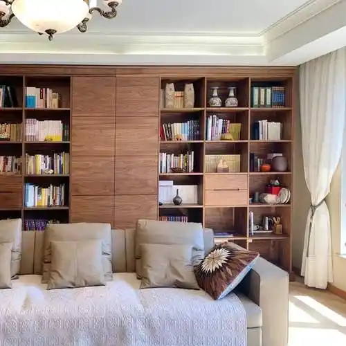 北美胡桃满墙书架定制樱桃原木客厅落地书柜书架