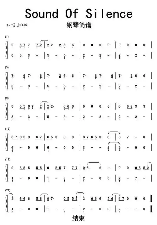 sound of silence钢琴简谱-虫虫乐谱