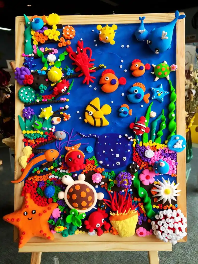 超轻粘土手工/海底世界全家福(附细节图) 海底世界粘土画990902