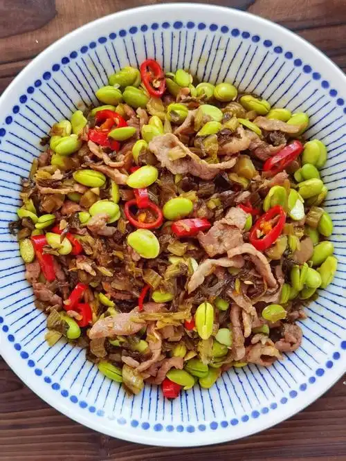 做法简单60开胃下饭雪菜炒毛豆