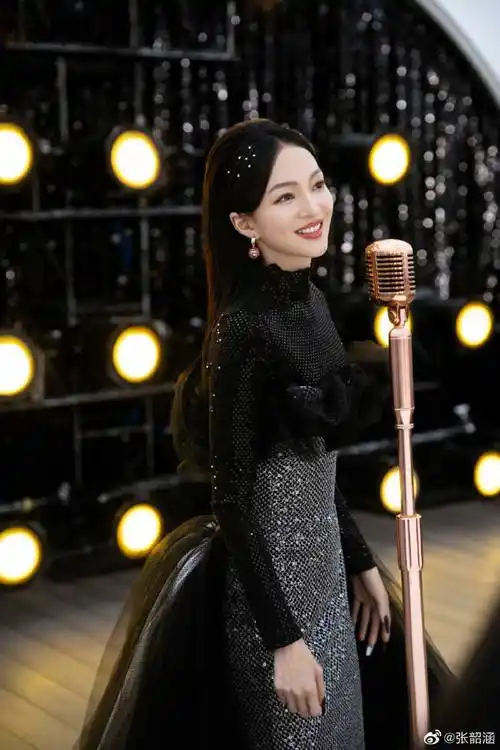 张韶涵天赐的声音亮片黑纱长裙造型##张韶涵天赐的声音九宫格写真