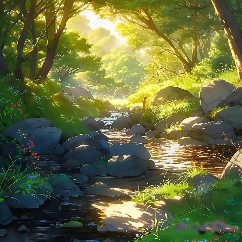 宫崎骏动画里的小溪#ai绘画# #场景# #二次元