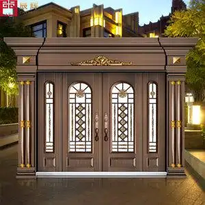 别墅玻璃大门双开门甲级锌合金仿真铜进户门新中式四开子母门家用
