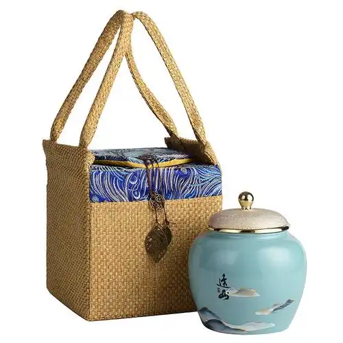 淡绿观山单罐250克装茶叶包装盒空礼盒高档茶叶罐陶瓷金骏眉茶包装盒