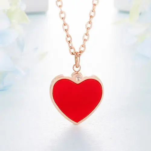 鸣钻国际钻石吊坠女爱心套链锁骨链玫瑰金色钻石吊坠配项链 心动