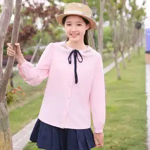 12 13 14 15 16岁大童女孩初中学生长袖可爱娃娃领衬衫少 span class=
