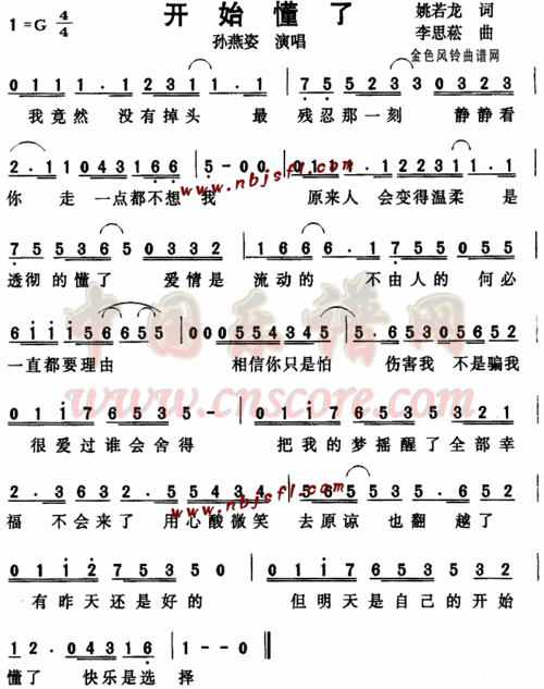 开始懂了简谱_孙燕姿开始懂了简谱图片