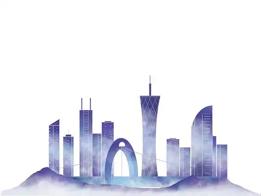 紫色手绘简约水墨风广州城市建筑地标建筑元素png素材