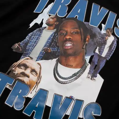 travisscott嘻哈人像vintage短袖闪电风格印花欧美t恤