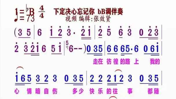 《下定决心忘记你》简谱bb调伴奏 完整版请点击上面链接 知道吖张效贤