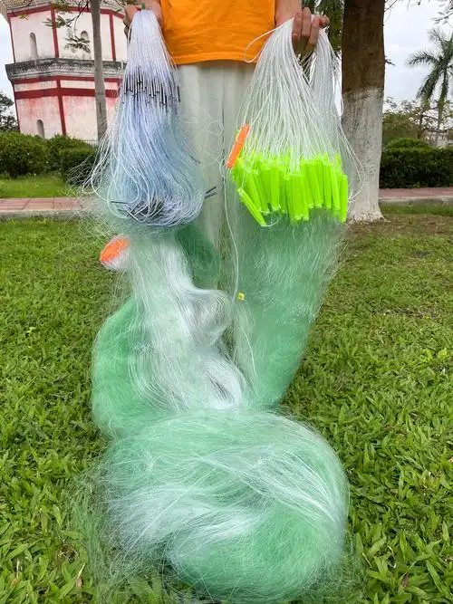 帆船牌进口丝鱼网粘网三层 丝网沾网加重绿丝100米200米300米长捕